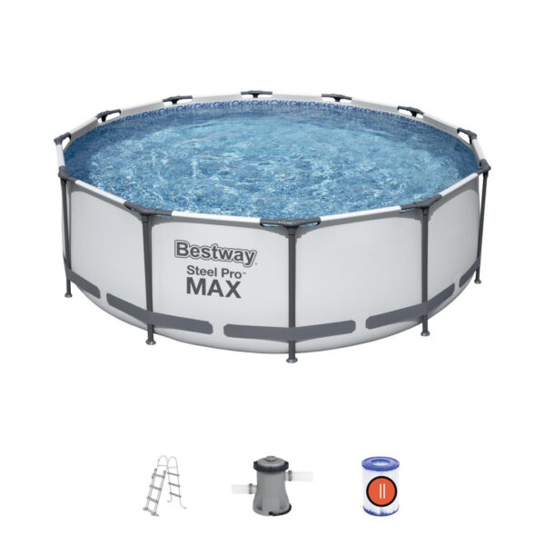 Bazen na napuhavanje Steel Pro MAX 366x100 siva 12FT BESTWAY 4u1 + Filter pumpa + Ljestve