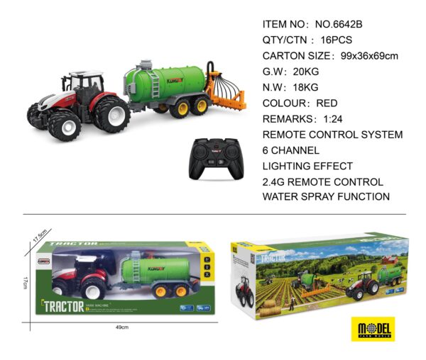 Crveni daljinski upravljivi traktor s cisternom