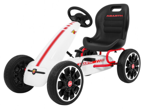 Gokart ABARTH na pedale za djecu Bijeli + EVA kotači + Ručna kočnica + Slobodan hod