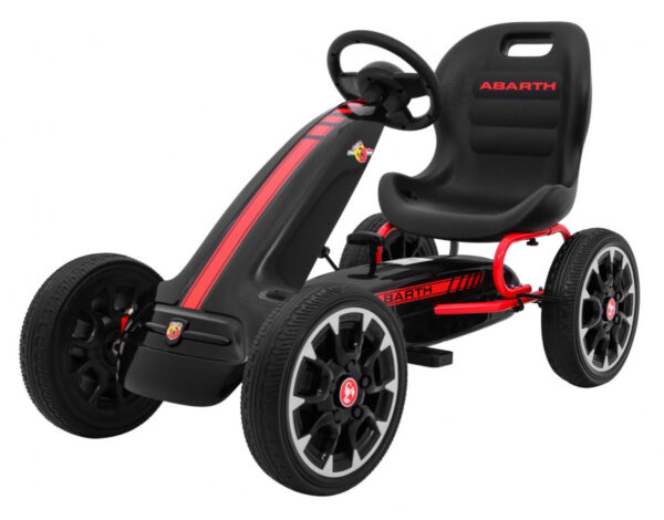 Gokart ABARTH na pedale za djecu Crni + EVA kotači + Ručna kočnica + Slobodan hod