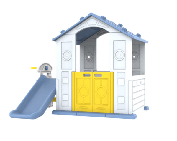 Kućica s toboganom i sudoperom, plavi krov