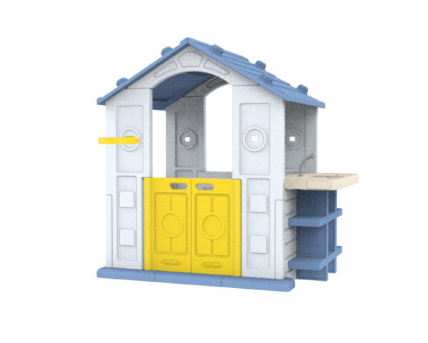 Kuća s košarkom i umivaonikom, plavi krov