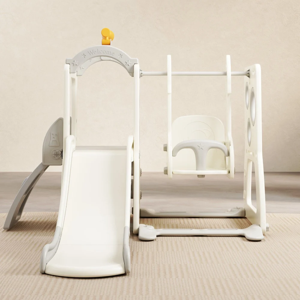 Kinderplay Explorer set za igru 4 u 1 za djecu od 1 do 5 godina, uključuje tobogan, ljuljačku, zid za penjanje i promatračnicu, bijele boje 2 Kinderplay Explorer set za igru 4 u 1 za djecu od 1 do 5 godina, uključuje tobogan, ljuljačku, zid za penjanje i promatračnicu, bijele boje - Slika 2