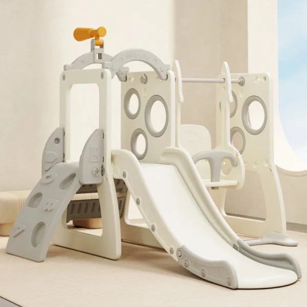Kinderplay Explorer set za igru ​​4 u 1 za djecu od 1 do 5 godina, uključuje tobogan, ljuljačku, zid za penjanje i promatračnicu, bijele boje