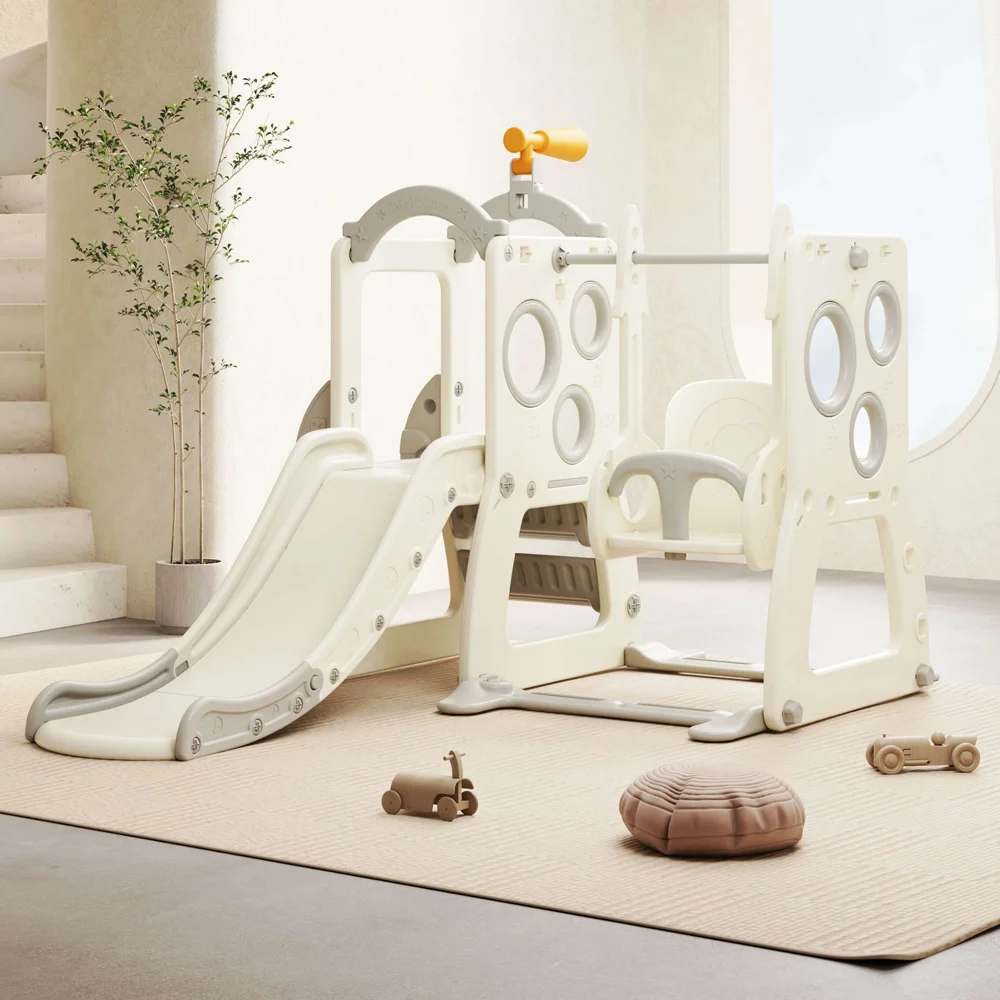 Kinderplay Explorer set za igru 4 u 1 za djecu od 1 do 5 godina, uključuje tobogan, ljuljačku, zid za penjanje i promatračnicu, bijele boje 5 Kinderplay Explorer set za igru 4 u 1 za djecu od 1 do 5 godina, uključuje tobogan, ljuljačku, zid za penjanje i promatračnicu, bijele boje - Slika 5