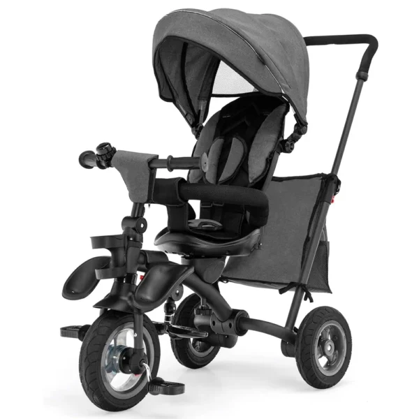 Baby 3-u-1 tricikl, sklopivi podesivi za djecu od 1 do 5 godina, mekani kotači, sivi