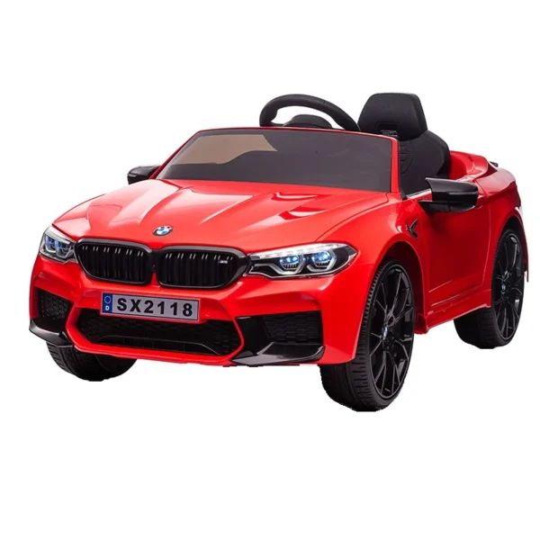 Naslovnica 40 Licencirani električni automobil za vožnju BMW M5 Competition, 90W, 12V-14Ah, EVA kotači, kožno sjedalo, crvena boja