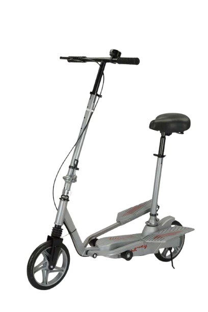 Sklopivi Pegasus skuter s dvostrukim djelovanjem, pedalama, amortizacijom i kočenjem, gumenim kotačima, neelektrični, sivi