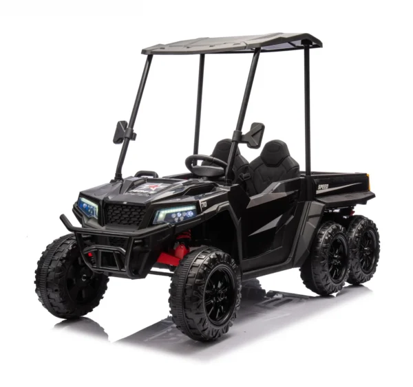 Vrhunski UTV za djecu s 2 sjedala, gladijatorski stil, 180 W 12 V, mekani EVA kotači, podstavljeno sjedalo, Bluetooth, crni